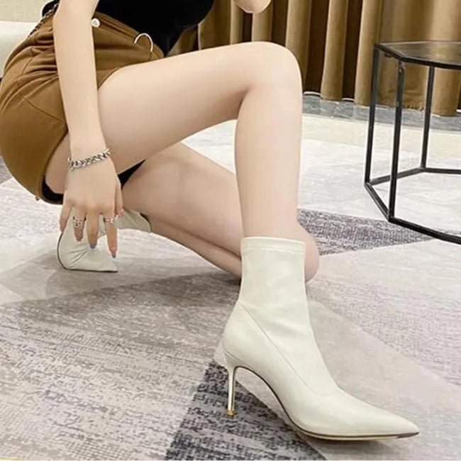 Women Leather Flatform with plateau Stiletto Booties