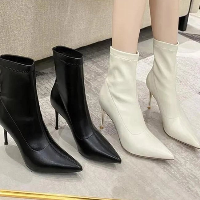 Women Leather Flatform with plateau Stiletto Booties