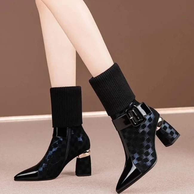 Women Plush Flatform with plateau Chunky Heels Booties