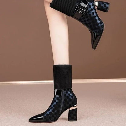 Women Plush Flatform with plateau Chunky Heels Booties