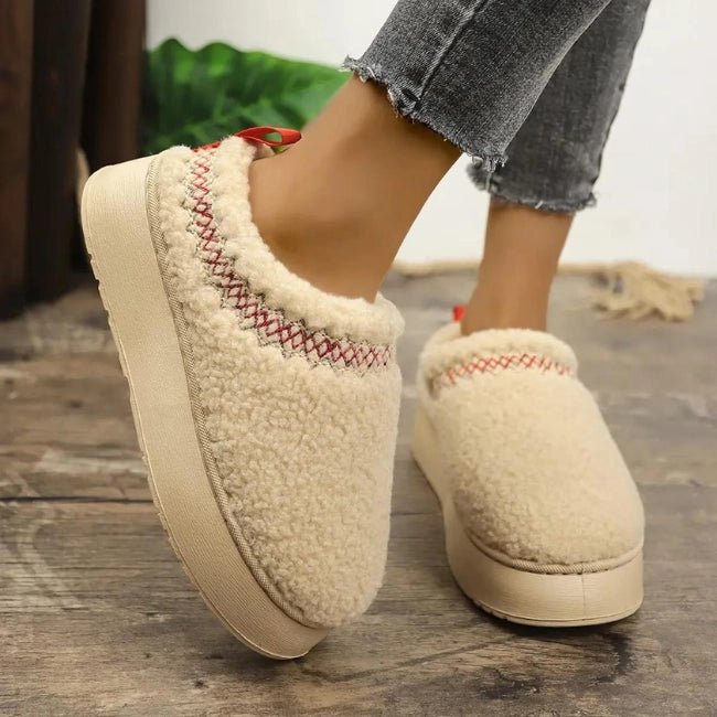 Women Cozy Cotton Platform Furry Slippers