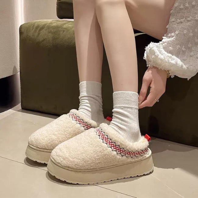 Women Cozy Cotton Platform Furry Slippers