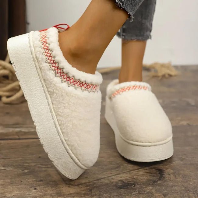 Women Cozy Cotton Platform Furry Slippers