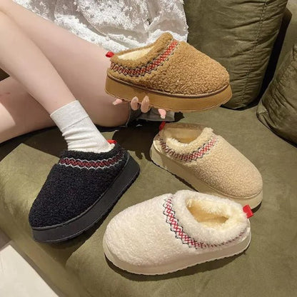 Women Cozy Cotton Platform Furry Slippers