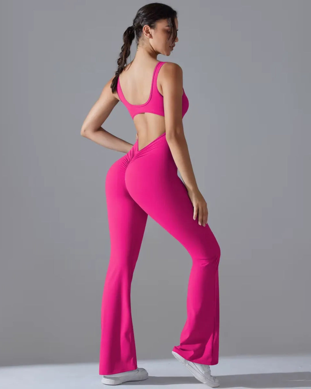 Seamless Sleeveless O-Neck & V-Back Tummy Control Butt Lifting Flared Yoga Jumpsuit